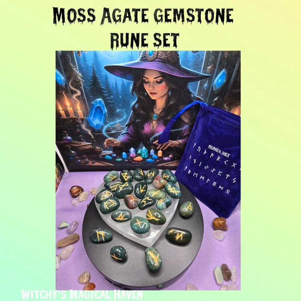 Moss Agate Gemstone Divination Rune Set - Picture 4 of 5